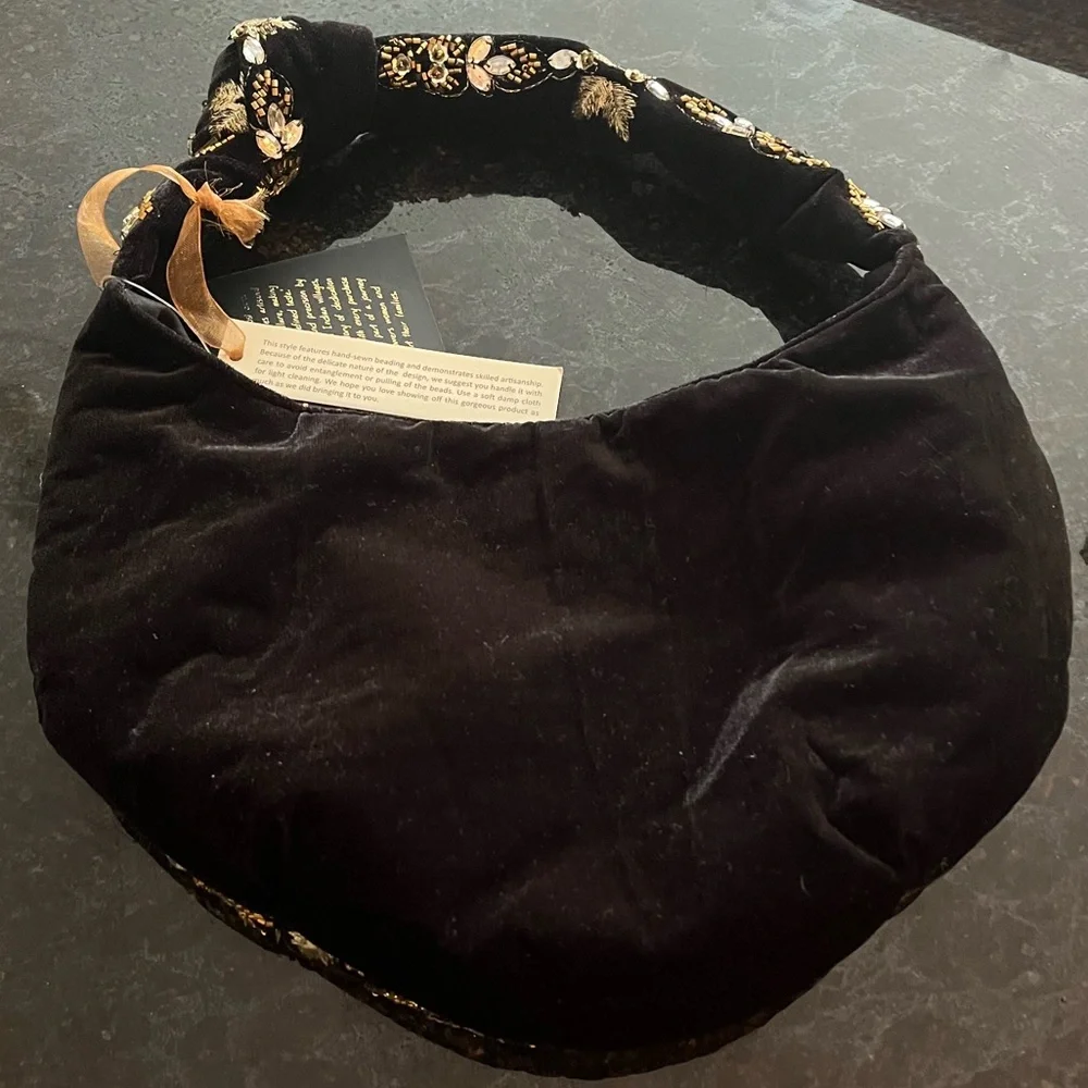 Embroidered Black and Gold Beaded Bag